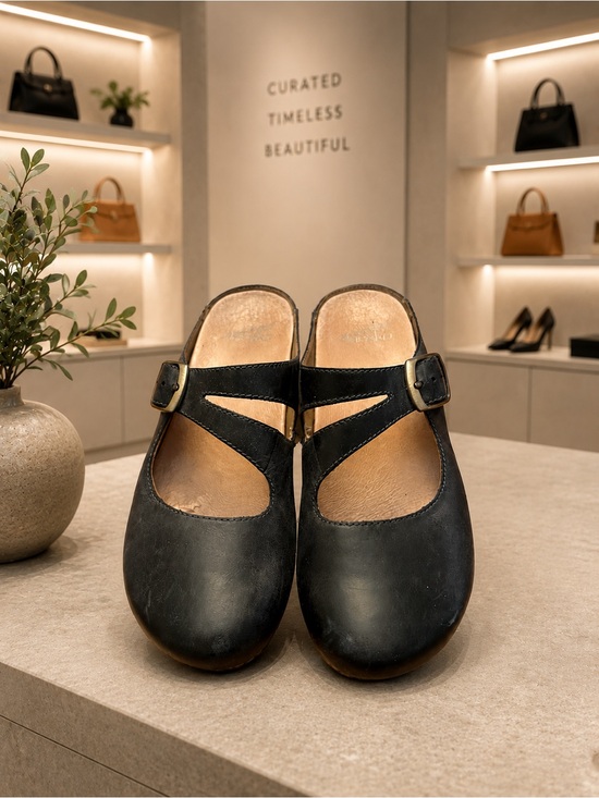 Dansko Shoes - Dansko Classic Black Leather Buckle Feature Clogs